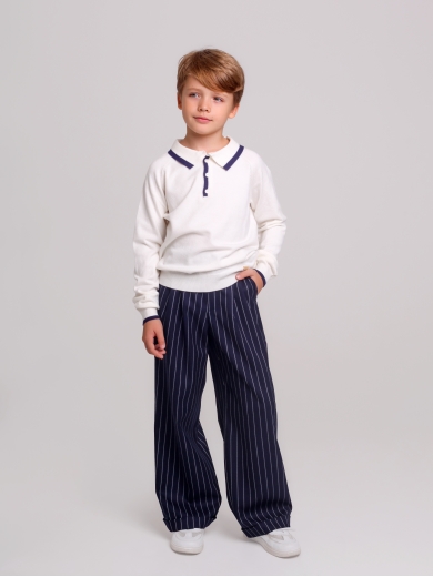 Брюки широкие для мальчика синие с полоской BRN0718