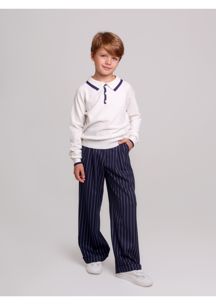 Брюки широкие для мальчика синие с полоской BRN0718