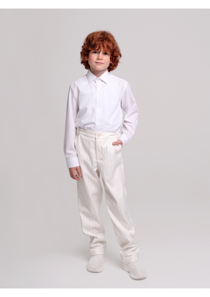 Брюки классические для мальчика белые с золотой полоской BRN0919