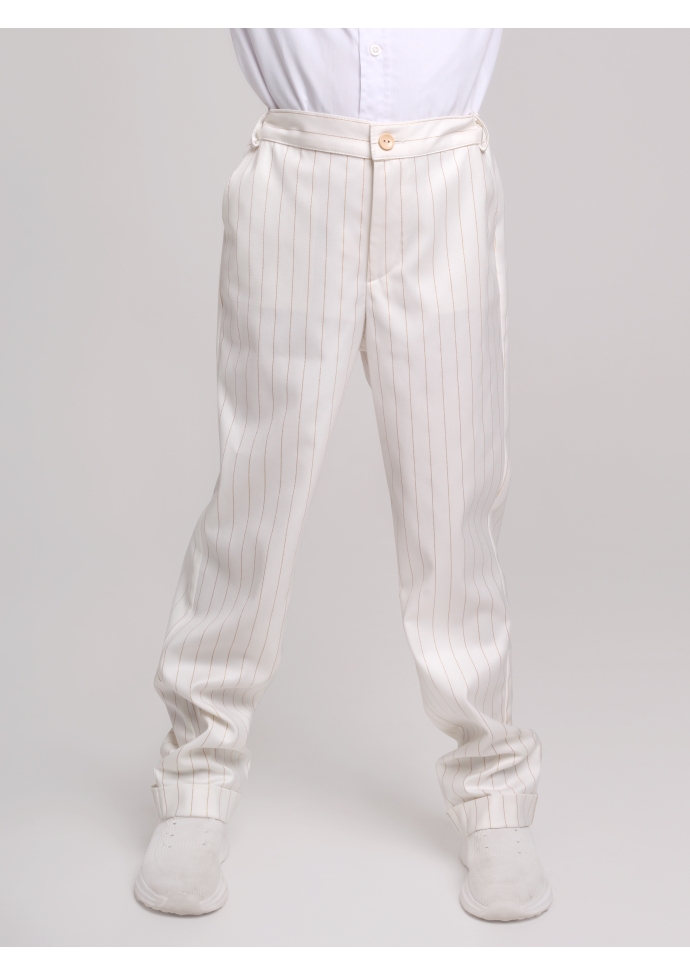 Брюки классические для мальчика белые с золотой полоской BRN0919