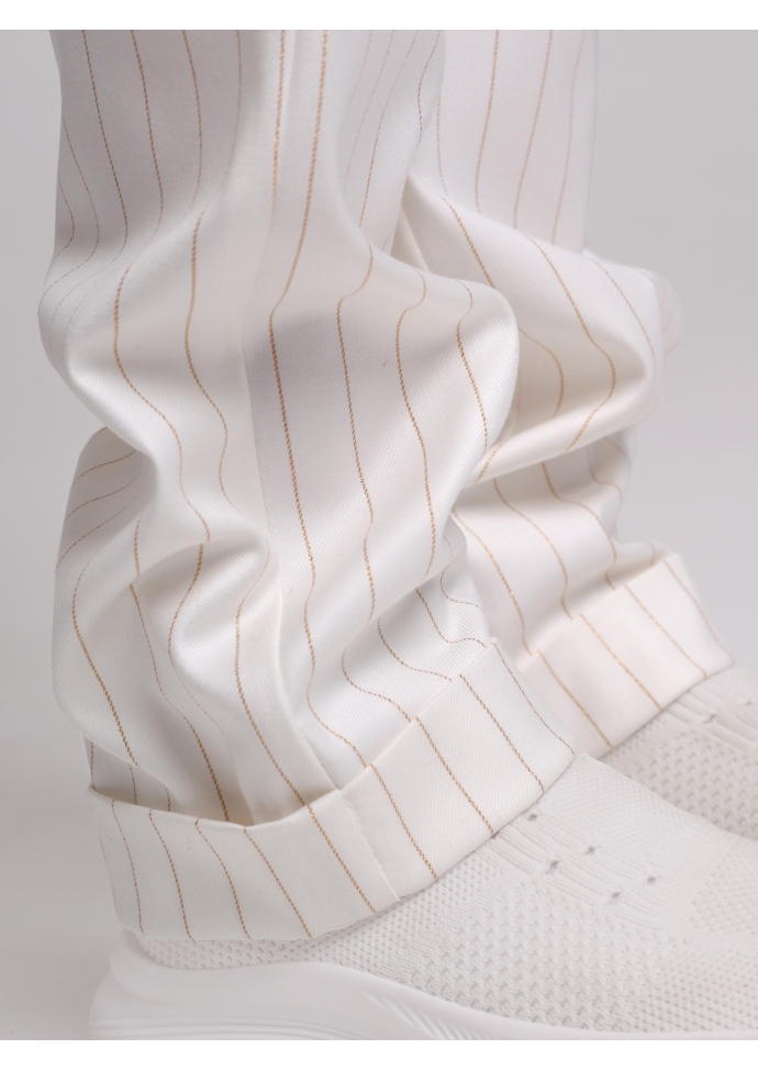 Брюки классические для мальчика белые с золотой полоской BRN0919