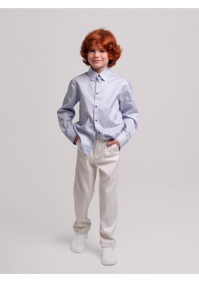 Брюки классические для мальчика белые с золотой полоской BRN0919