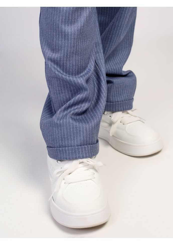 Детский костюм для мальчика голубой в полоску: жилет и брюки свободного кроя, стильный комплект Nino Kids KCN0953 