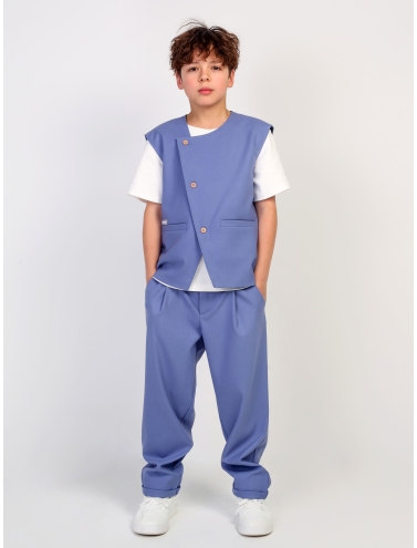 Детский костюм для мальчика голубой: жилет и брюки свободного кроя, стильный комплект Nino Kids KCN0955 