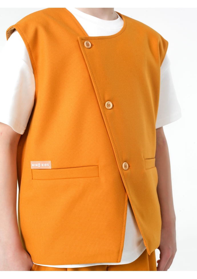 Детский костюм для мальчика горчичный: жилет и брюки свободного кроя, стильный комплект Nino Kids KCN0958