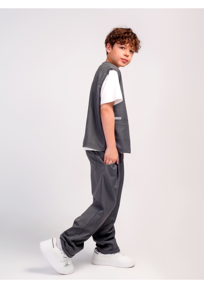 Детский костюм для мальчика серый: жилет и брюки свободного кроя, стильный комплект Nino Kids KCN0960