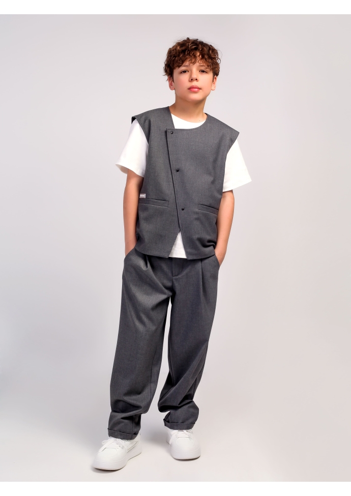 Детский костюм для мальчика серый: жилет и брюки свободного кроя, стильный комплект Nino Kids KCN0960