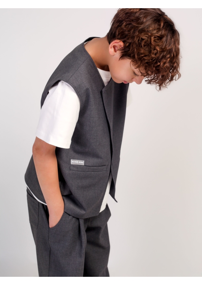 Детский костюм для мальчика серый: жилет и брюки свободного кроя, стильный комплект Nino Kids KCN0960