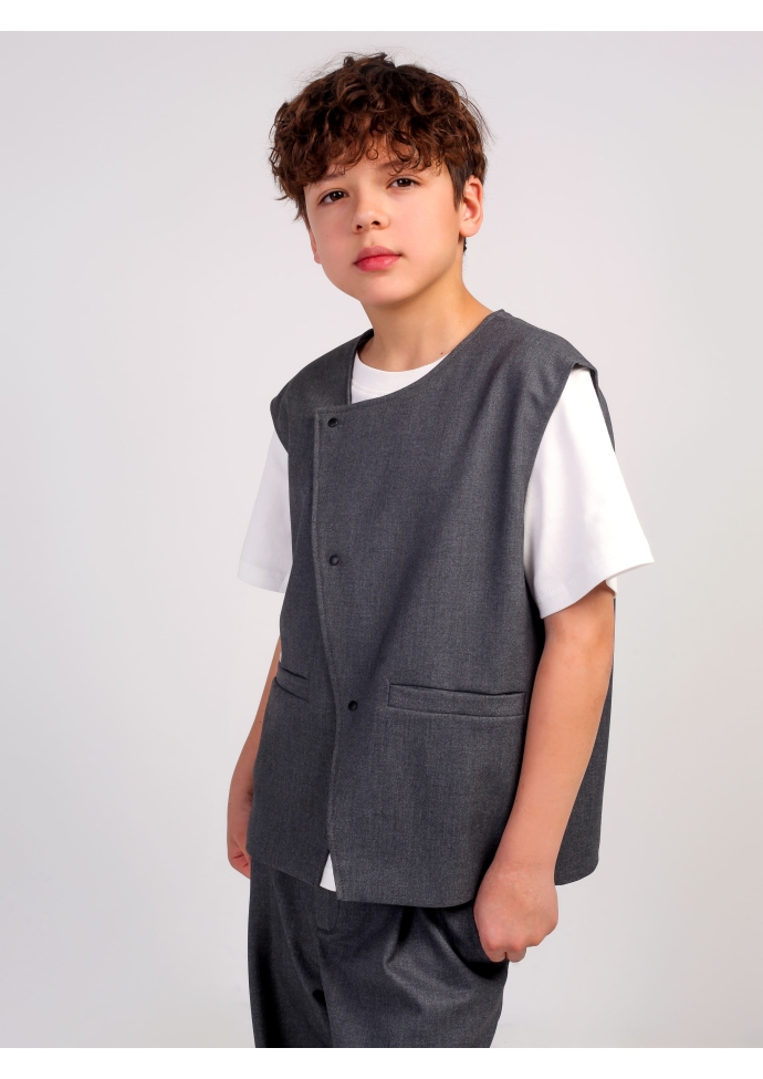 Детский костюм для мальчика серый: жилет и брюки свободного кроя, стильный комплект Nino Kids KCN0960