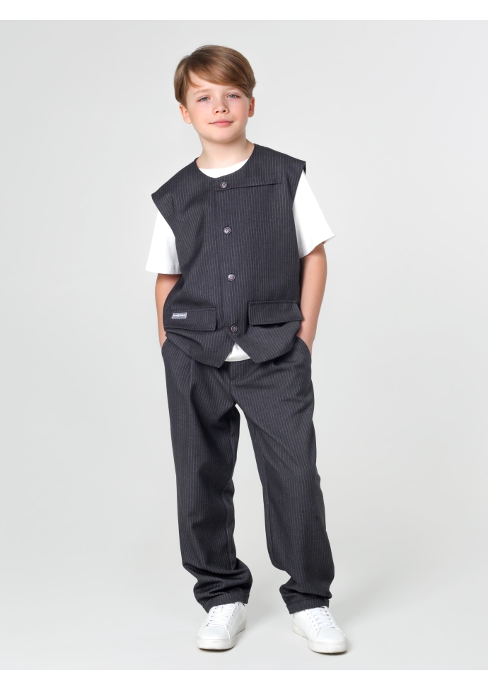 Детский костюм для мальчика серый: жилет и брюки свободного кроя, стильный комплект Nino Kids KCN0961