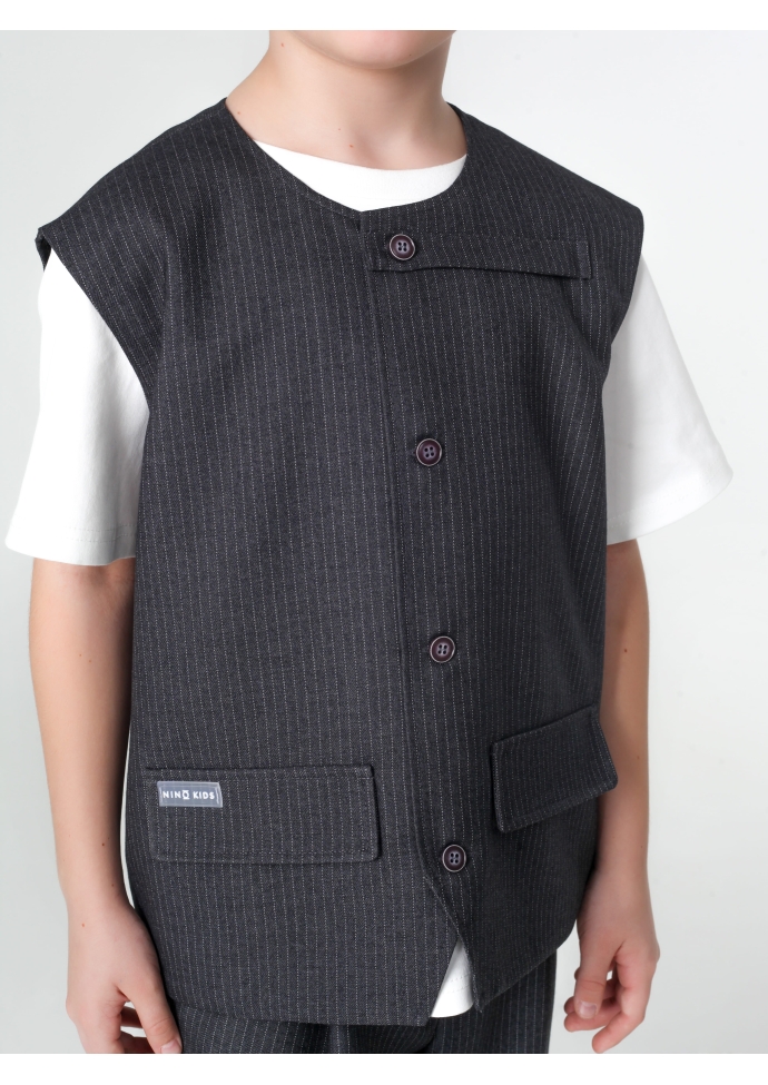 Детский костюм для мальчика серый: жилет и брюки свободного кроя, стильный комплект Nino Kids KCN0961