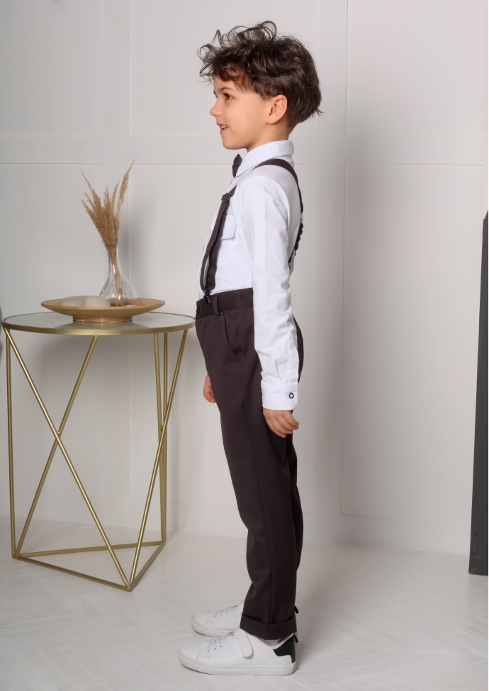 Купить брюки для мальчика с подтяжками темно-вишневые nino442 в интернетмагазине детской одежды Nino kids