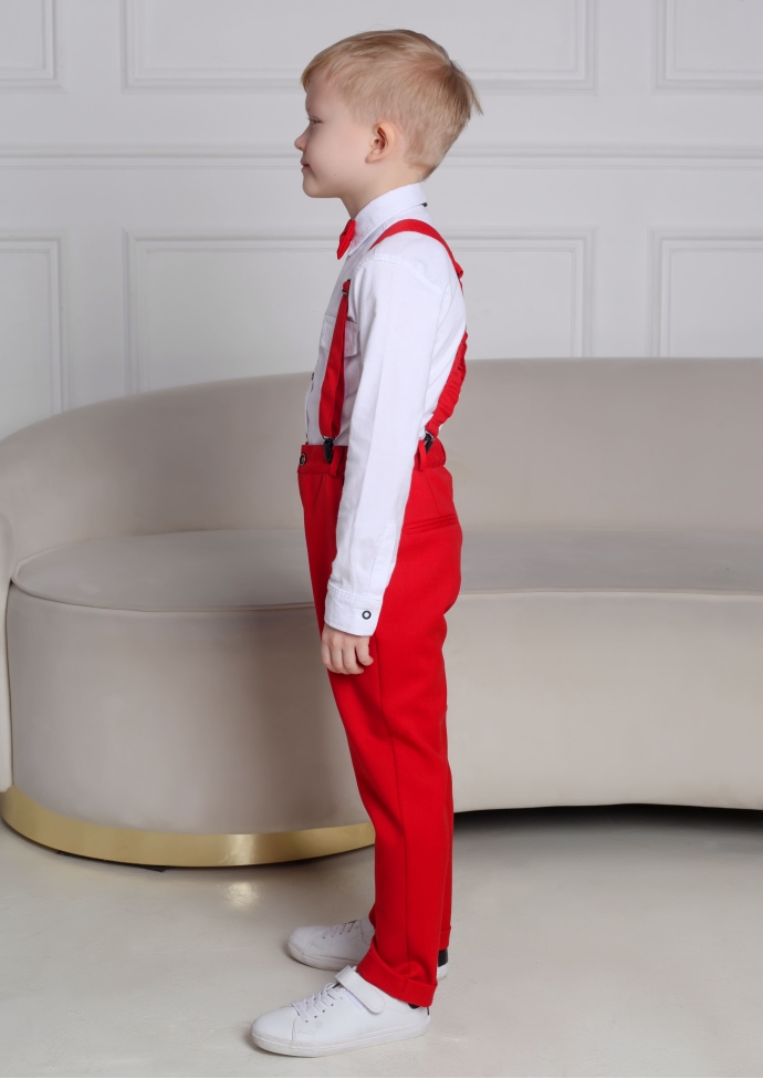 Купить брюки для мальчика с подтяжками красные nino443 в интернет магазинедетской одежды Nino kids