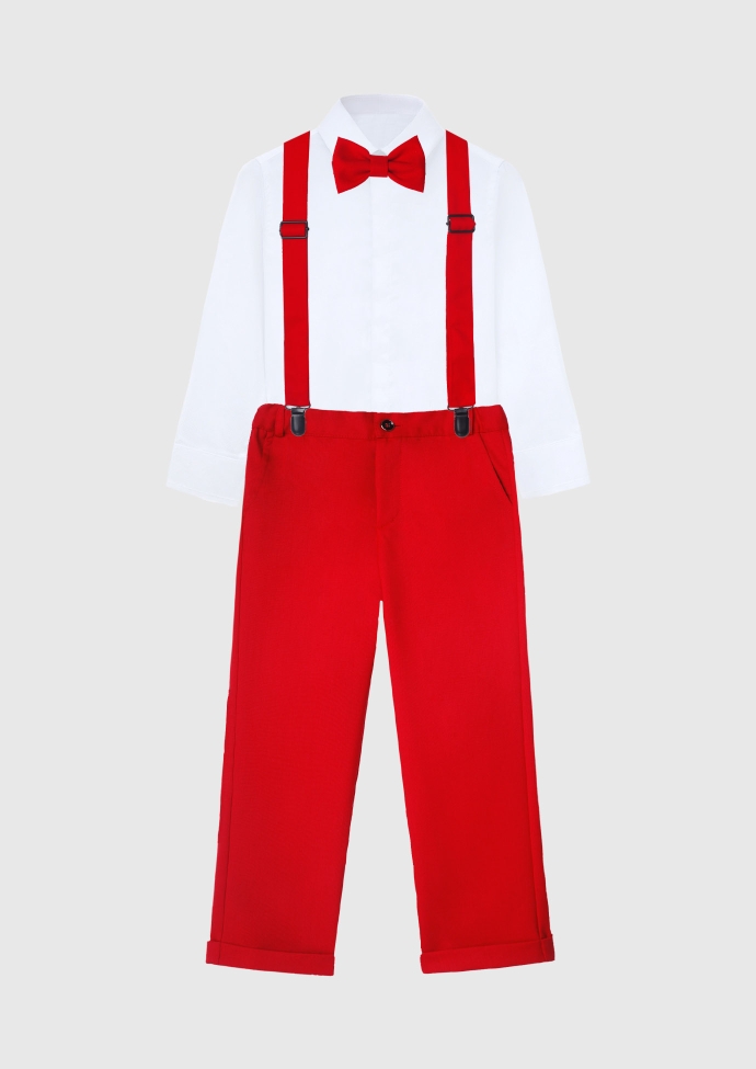 Купить брюки для мальчика с подтяжками красные nino443 в интернет магазинедетской одежды Nino kids