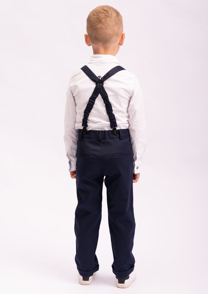 Купить брюки для мальчика с подтяжками синие nino328 в интернет магазинедетской одежды Nino kids